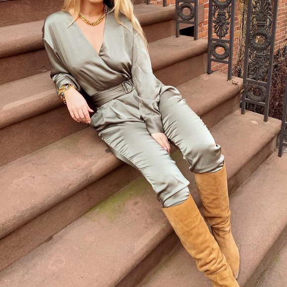 Ramy Brook Satin Crosby Jumpsuit - Sage - Picture 3 of 9